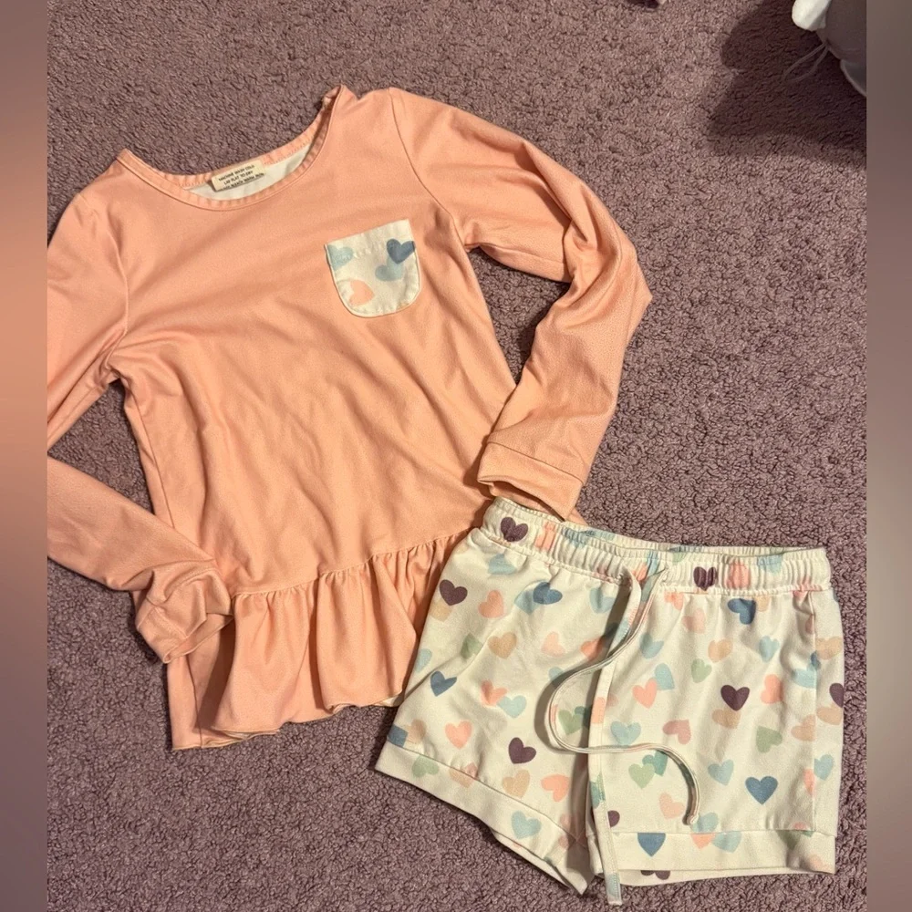 Girls Peach and Multicolor Heart Kids Lounge Set